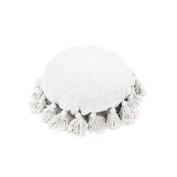 Woven Tassel Roundie - White