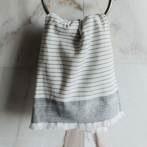 Terry Lined Hand Towel - White & Grey Striped