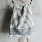 Terry Lined Hand Towel - White & Grey Striped