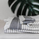 Terry Lined Hand Towel - White & Grey Striped