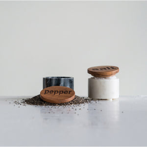 Marble Salt & Pepper Pinch Pots w/ Wood Lid
