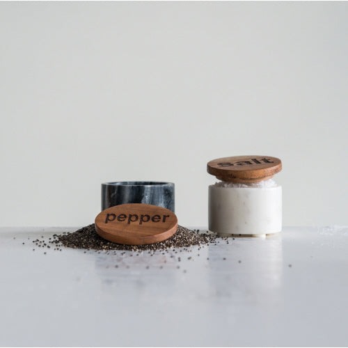 Marble Salt & Pepper Pinch Pots w/ Wood Lid